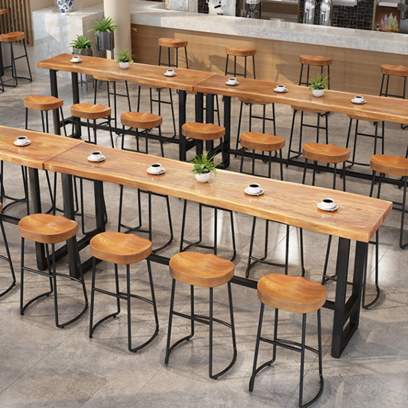 Wood Top Table Metal Black Base Rectangle Bar Table for Patio Use