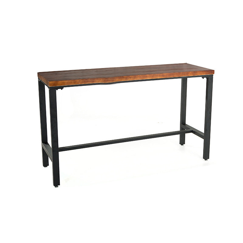 Metal Bar Table Rectangular Wood Top Bistro Pub Table with Trestle Base