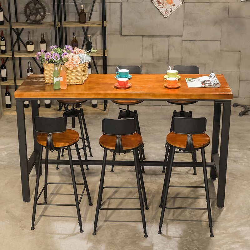 Metal Bar Table Rectangular Wood Top Bistro Pub Table with Trestle Base