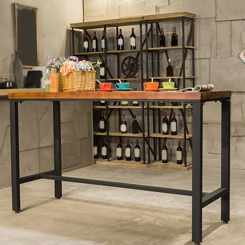 Metal Bar Table Rectangular Wood Top Bistro Pub Table with Trestle Base