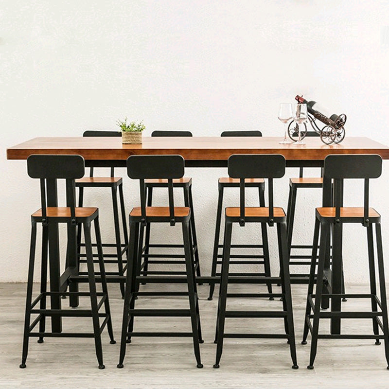 Modern Metal Base Bar Table Rectangular Wood Top Bistro Pub Table