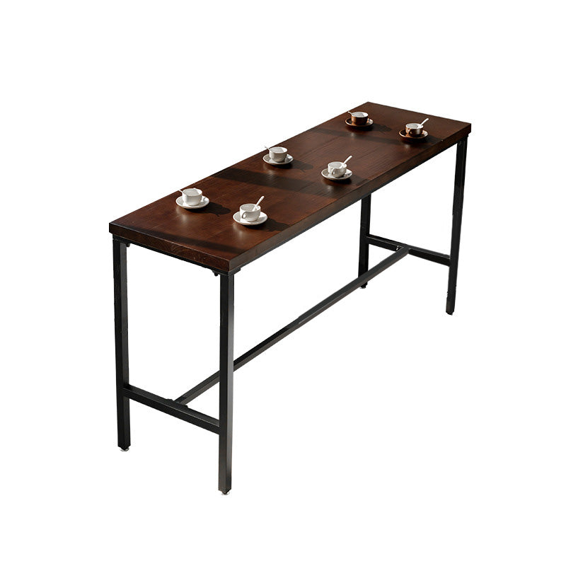 Wood Top Table Industrial Style Bistro Pub Table with Black Base