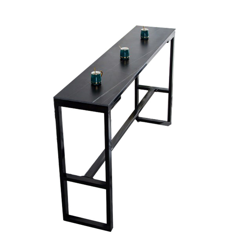 Stone Top Table Industrial Style Bistro Pub Table with Metal Base