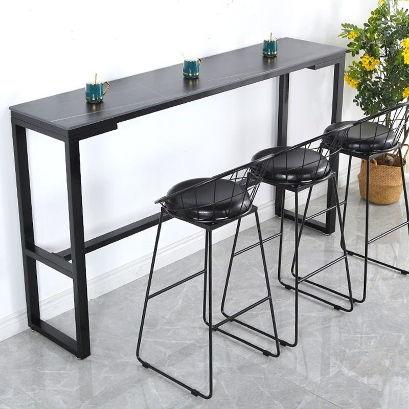 Stone Top Table Industrial Style Bistro Pub Table with Metal Base