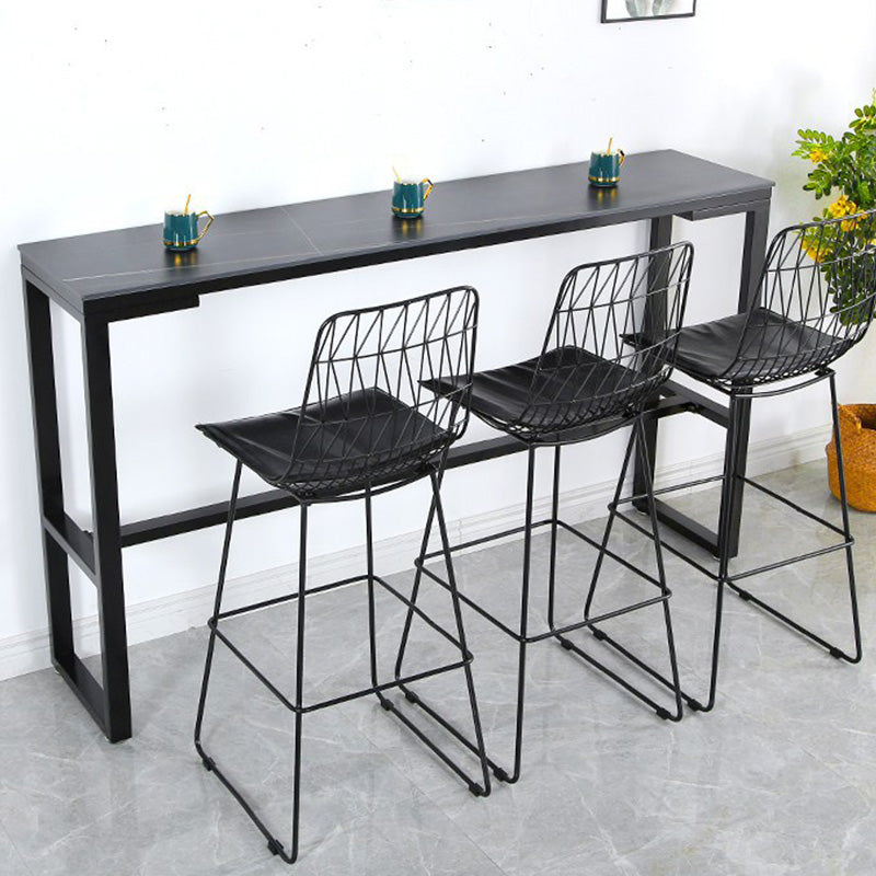 Stone Top Table Industrial Style Bistro Pub Table with Metal Base