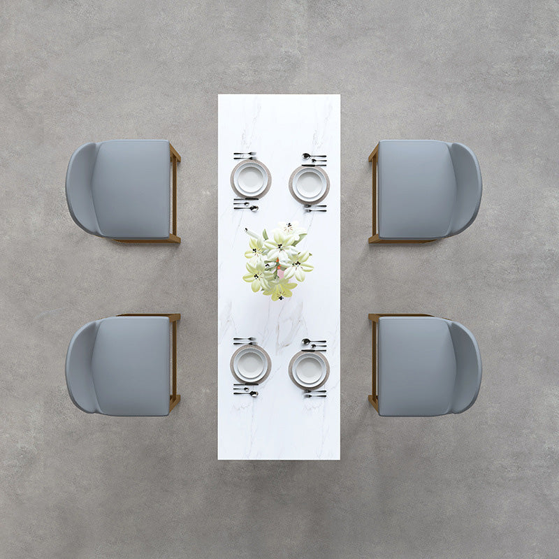 Rectangle Stone Top Table Glam Style Bistro Pub Table with Metal Base