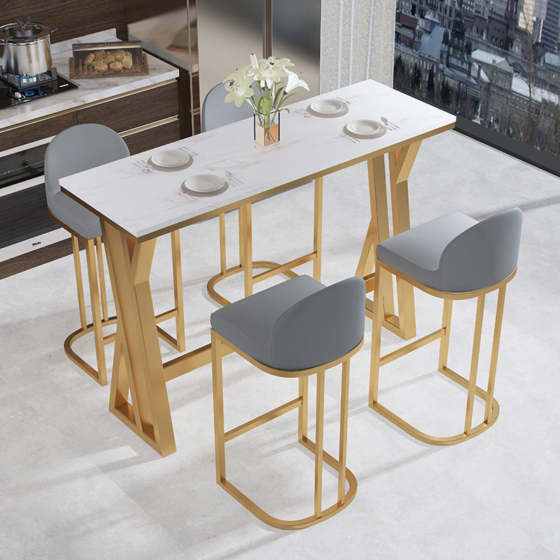 Rectangle Stone Top Table Glam Style Bistro Pub Table with Metal Base