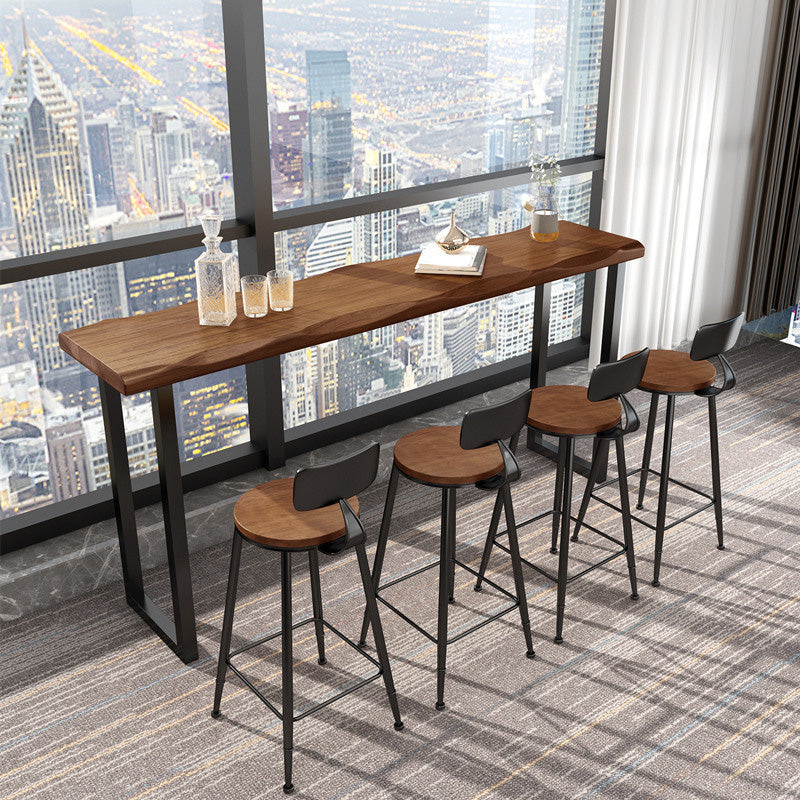 Wood Top Table Industrial Style Rectangle Pub Table for Patio Use