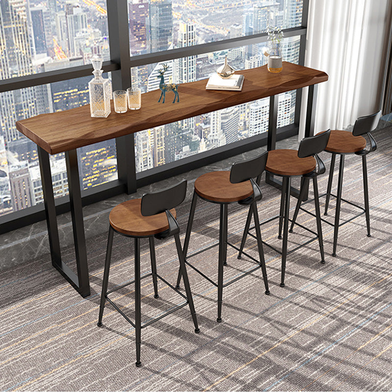 Wood Top Table Industrial Style Rectangle Pub Table for Patio Use