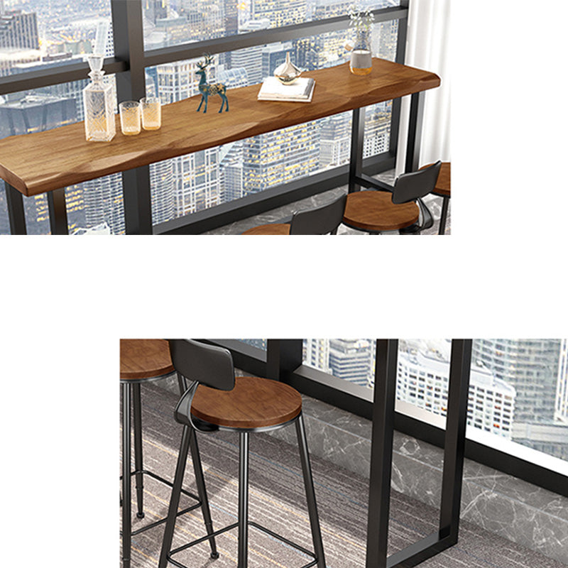 Wood Top Table Industrial Style Rectangle Pub Table for Patio Use