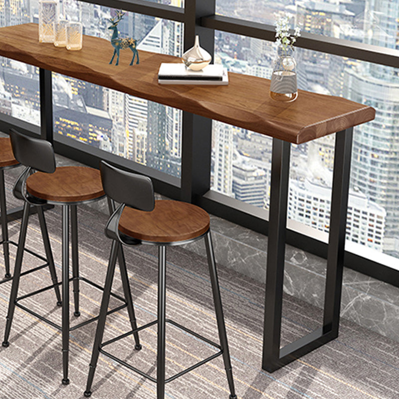 Wood Top Table Industrial Style Rectangle Pub Table for Patio Use