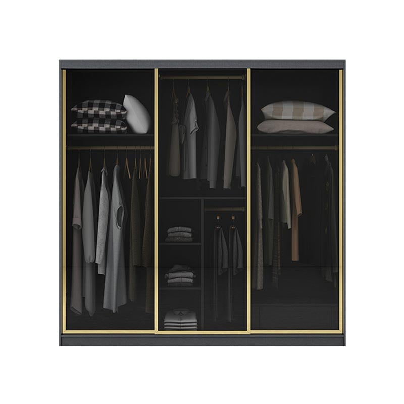 Modern Sliding Door Wardrobe for Bedroom Black Cabinet with Glass Doors