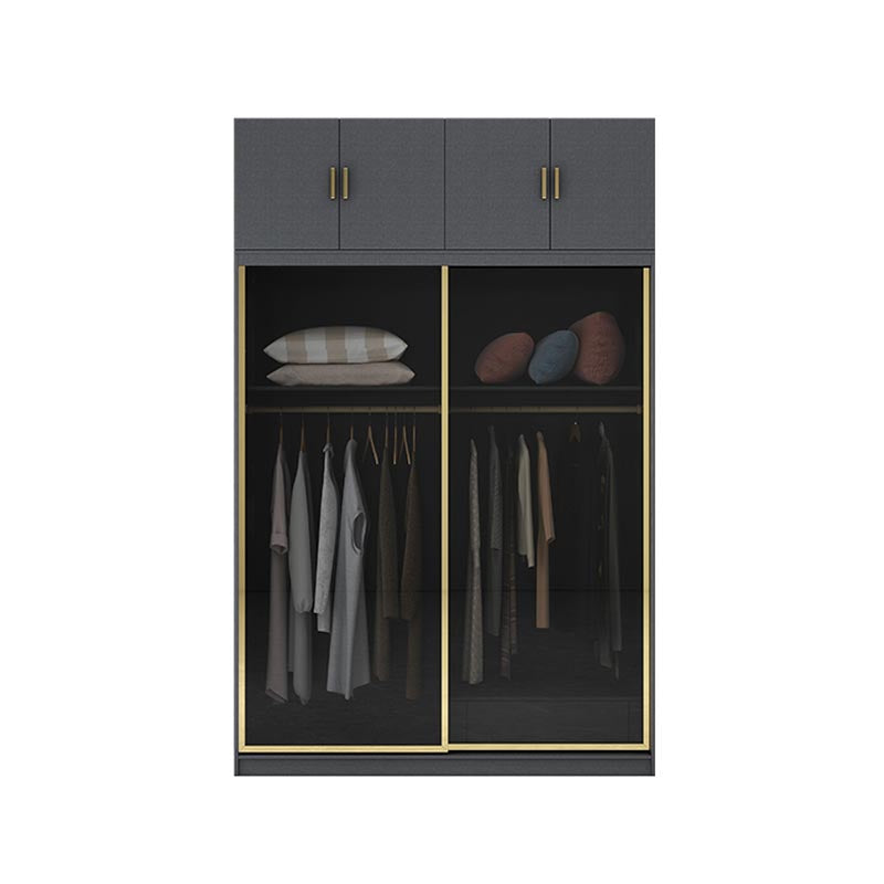 Modern Sliding Door Wardrobe for Bedroom Black Cabinet with Glass Doors