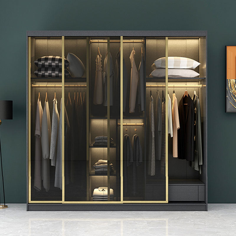 Modern Sliding Door Wardrobe for Bedroom Black Cabinet with Glass Doors