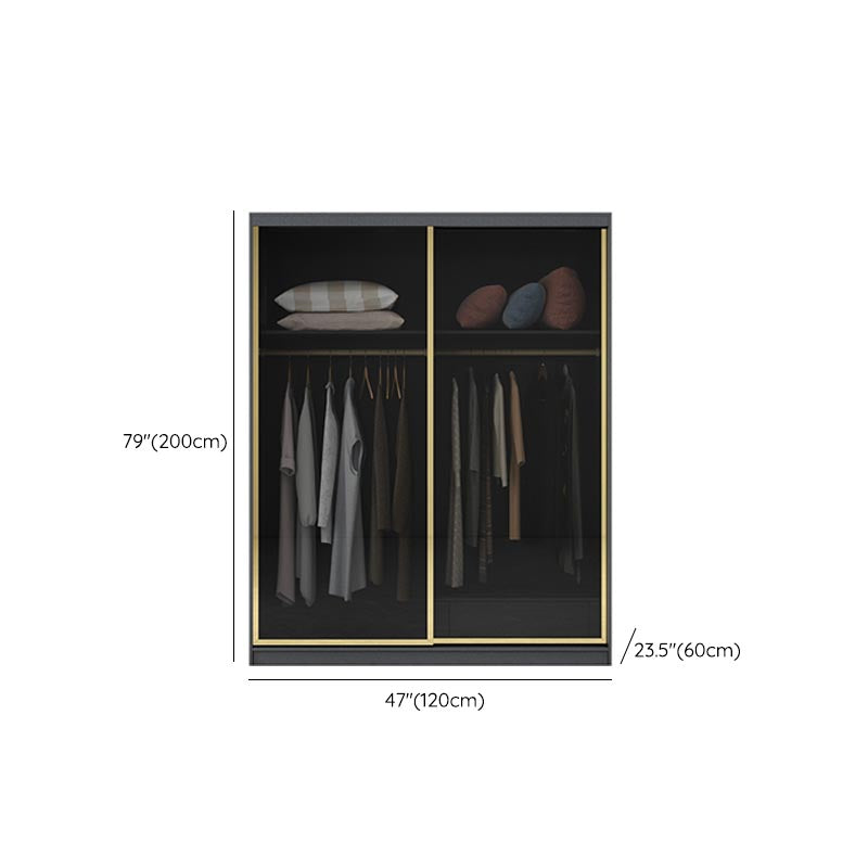 Modern Sliding Door Wardrobe for Bedroom Black Cabinet with Glass Doors