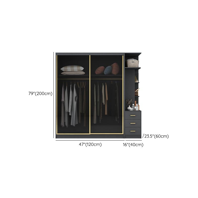 Modern Sliding Door Wardrobe for Bedroom Black Cabinet with Glass Doors