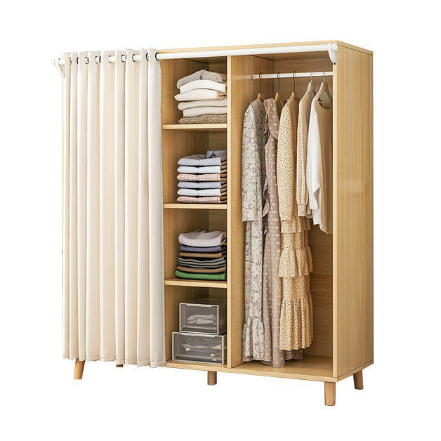 Bedroom Storage Cabinet with Clothes Rail Modern Cabinet with Wooden Legs