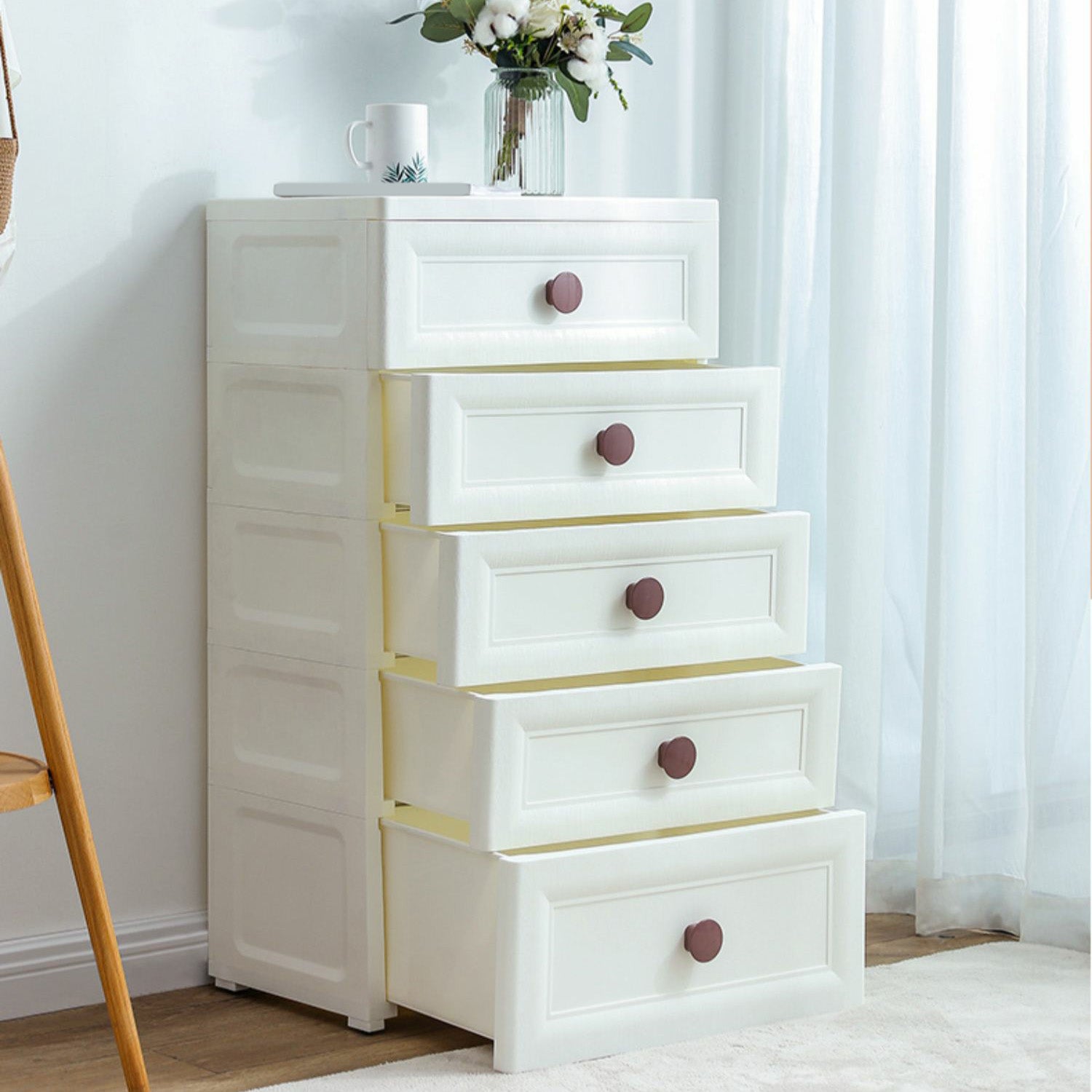 Plastic 5-drawer Storage Cabinet Modern Wardrobe Armoire with Legs