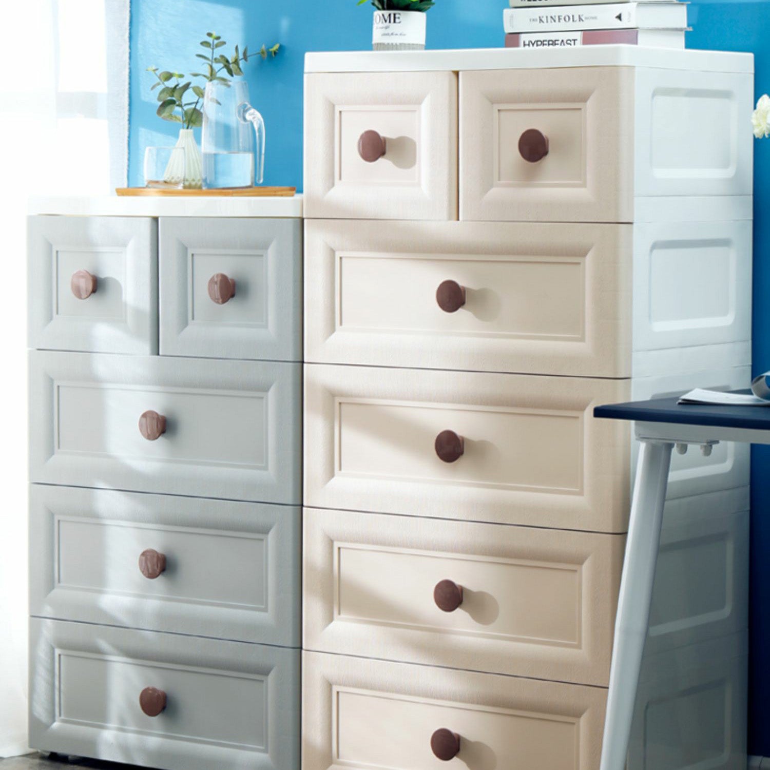 Plastic 5-drawer Storage Cabinet Modern Wardrobe Armoire with Legs