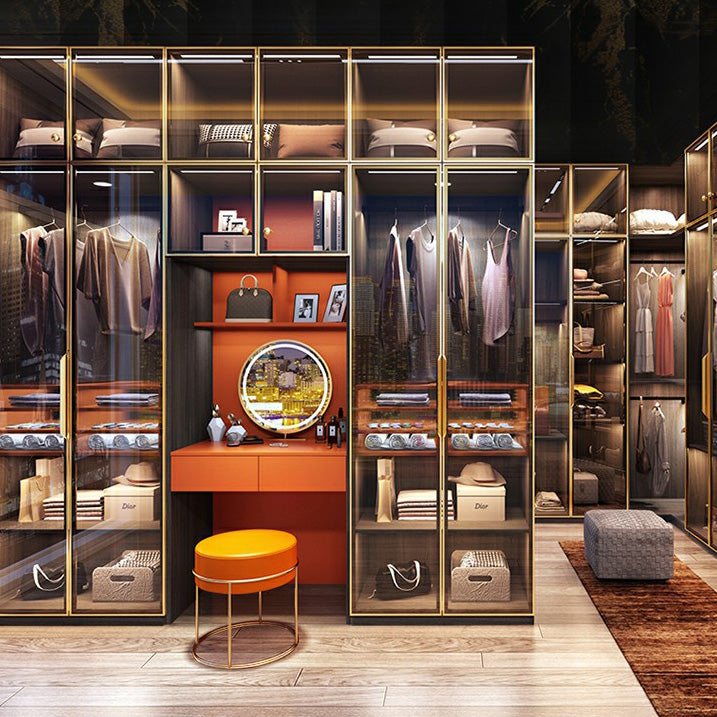 Modern Black Wardrobe for Home Mirrored Finish Cabinet with Glass Doors