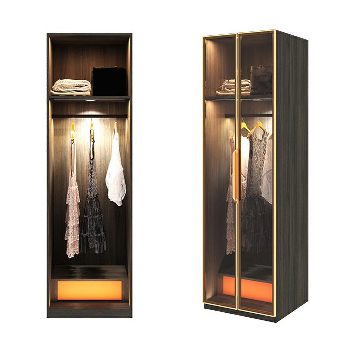 Modern Black Wardrobe for Home Mirrored Finish Cabinet with Glass Doors