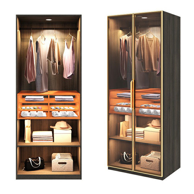 Modern Black Wardrobe for Home Mirrored Finish Cabinet with Glass Doors