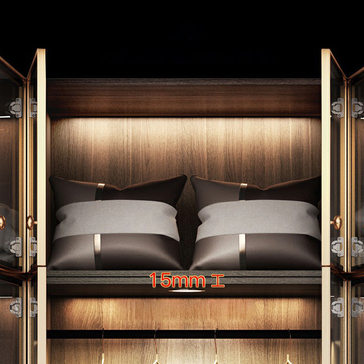 Modern Black Wardrobe for Home Mirrored Finish Cabinet with Glass Doors