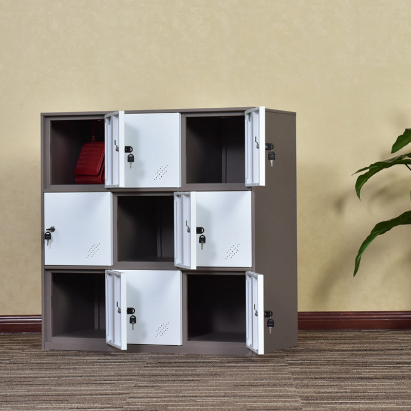 Contemporary Non-Hanging Armoire with Hinged Doors White and Brown Metal Storage Cabinet