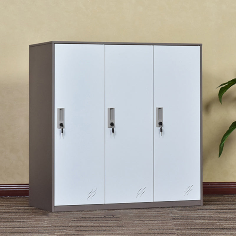 Contemporary Non-Hanging Armoire with Hinged Doors White and Brown Metal Storage Cabinet