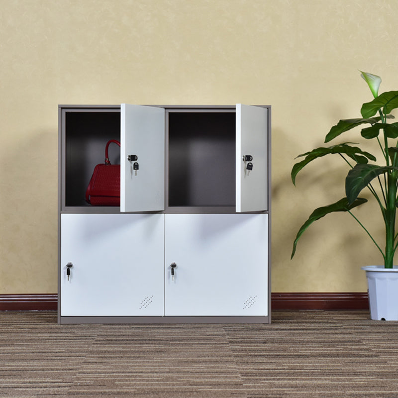Contemporary Non-Hanging Armoire with Hinged Doors White and Brown Metal Storage Cabinet