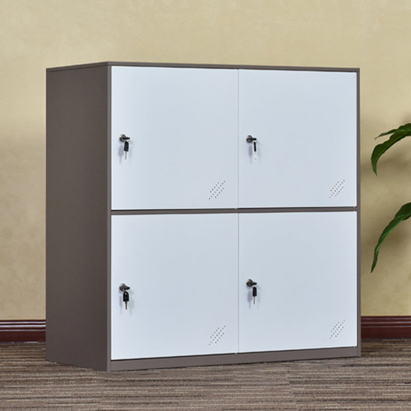 Contemporary Non-Hanging Armoire with Hinged Doors White and Brown Metal Storage Cabinet