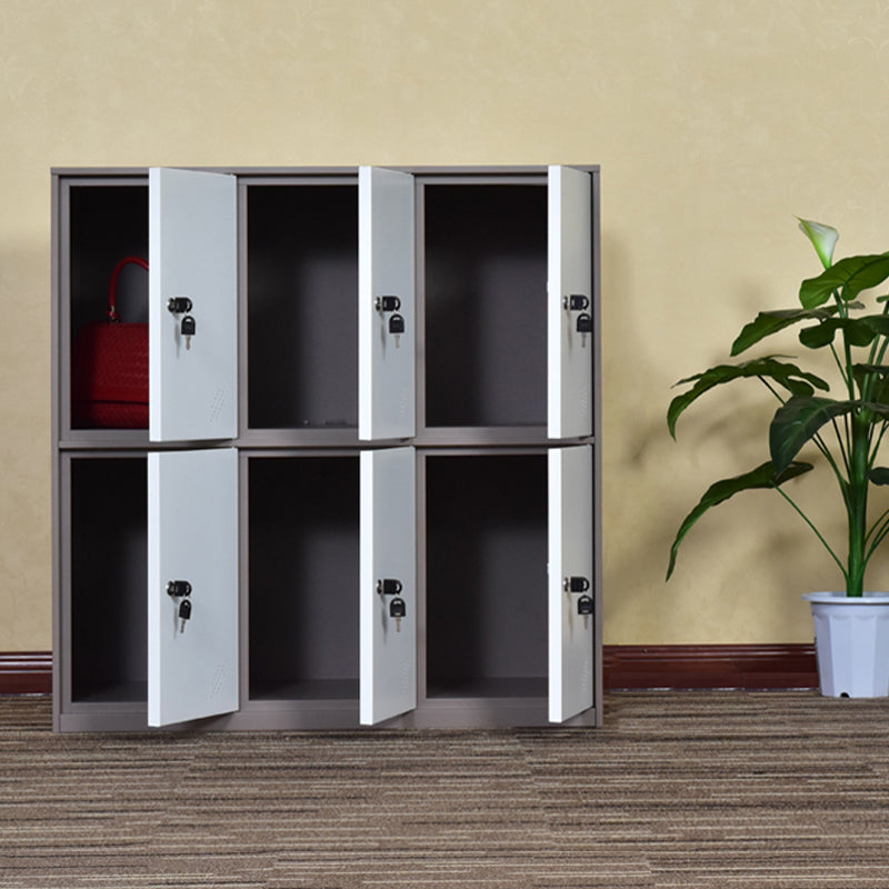 Contemporary Non-Hanging Armoire with Hinged Doors White and Brown Metal Storage Cabinet