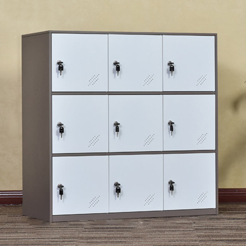 Contemporary Non-Hanging Armoire with Hinged Doors White and Brown Metal Storage Cabinet
