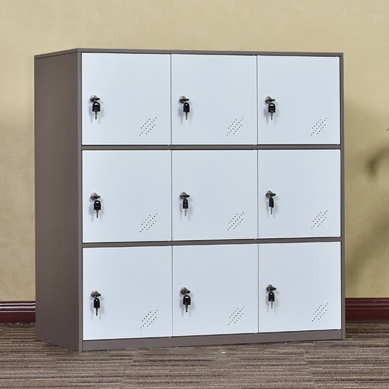 Contemporary Non-Hanging Armoire with Hinged Doors White and Brown Metal Storage Cabinet