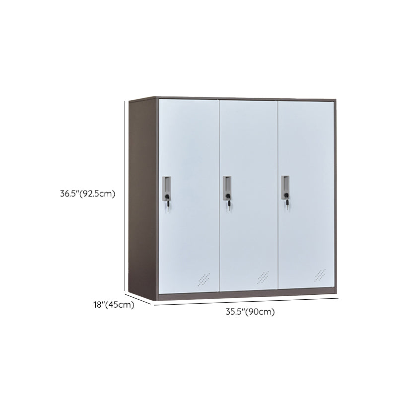 Contemporary Non-Hanging Armoire with Hinged Doors White and Brown Metal Storage Cabinet