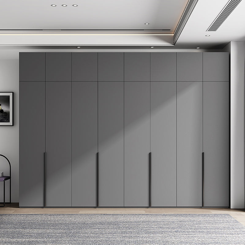 Contemporary Grey Storage Cabinet with Garment Rod Hinged Door Cabinet for Bedroom