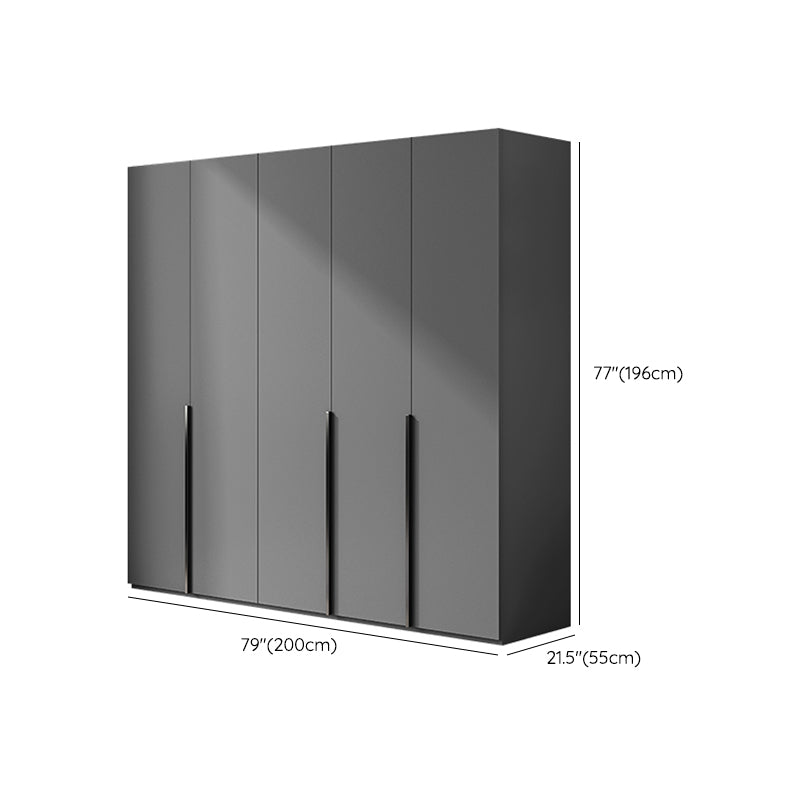 Contemporary Grey Storage Cabinet with Garment Rod Hinged Door Cabinet for Bedroom