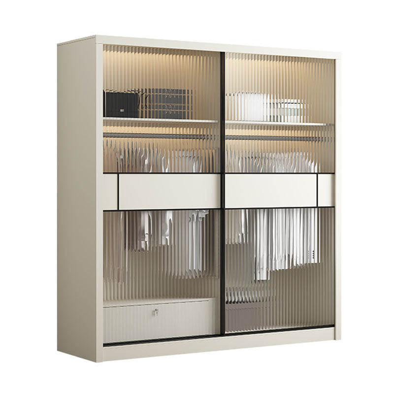 Modern White Wardrobe with Glass Doors Bedroom Cabinet with Sliding Doors
