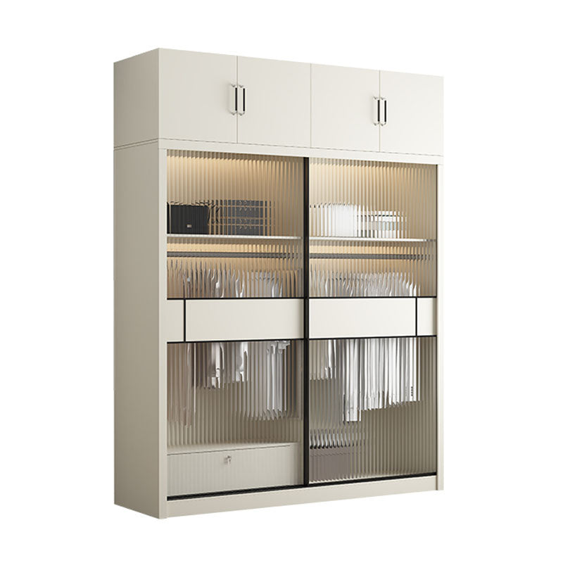 Modern White Wardrobe with Glass Doors Bedroom Cabinet with Sliding Doors