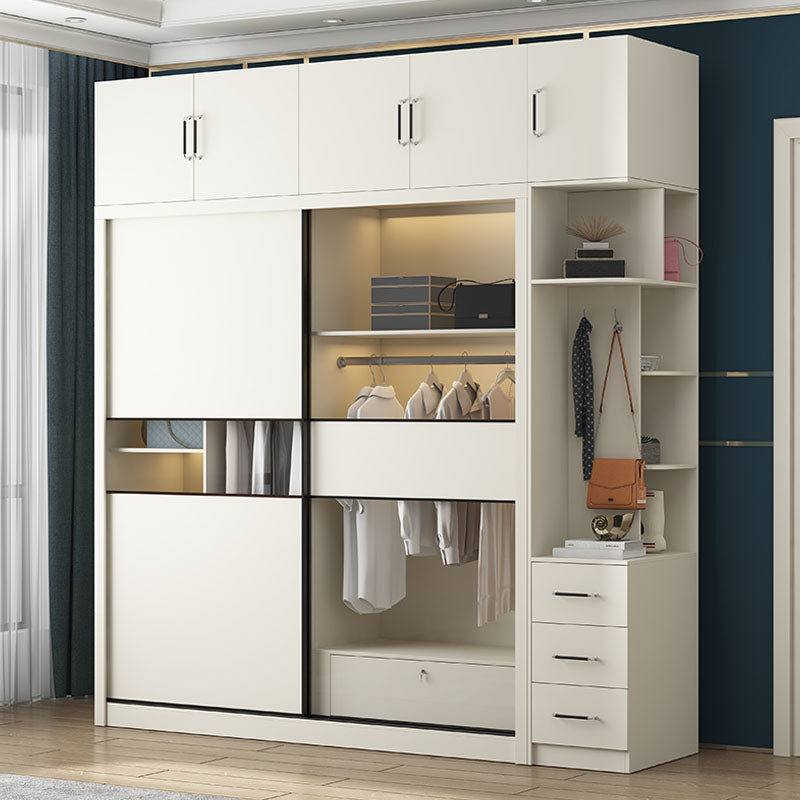 Modern White Wardrobe with Glass Doors Bedroom Cabinet with Sliding Doors