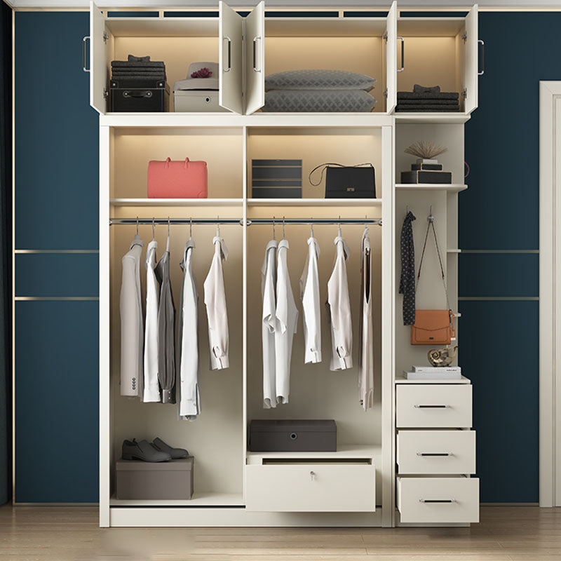 Modern White Wardrobe with Glass Doors Bedroom Cabinet with Sliding Doors