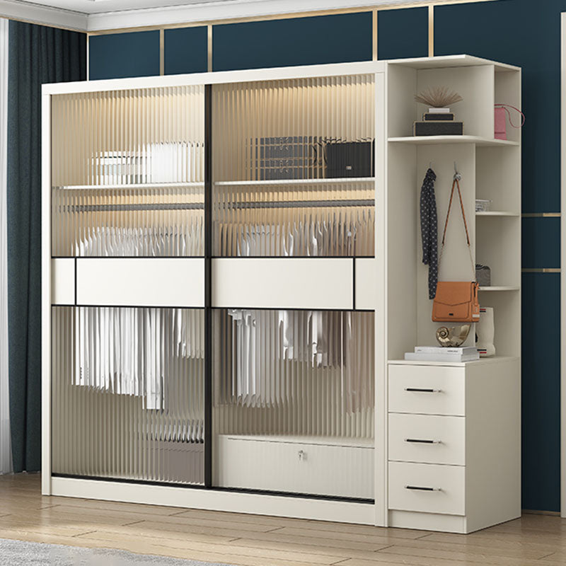 Modern White Wardrobe with Glass Doors Bedroom Cabinet with Sliding Doors