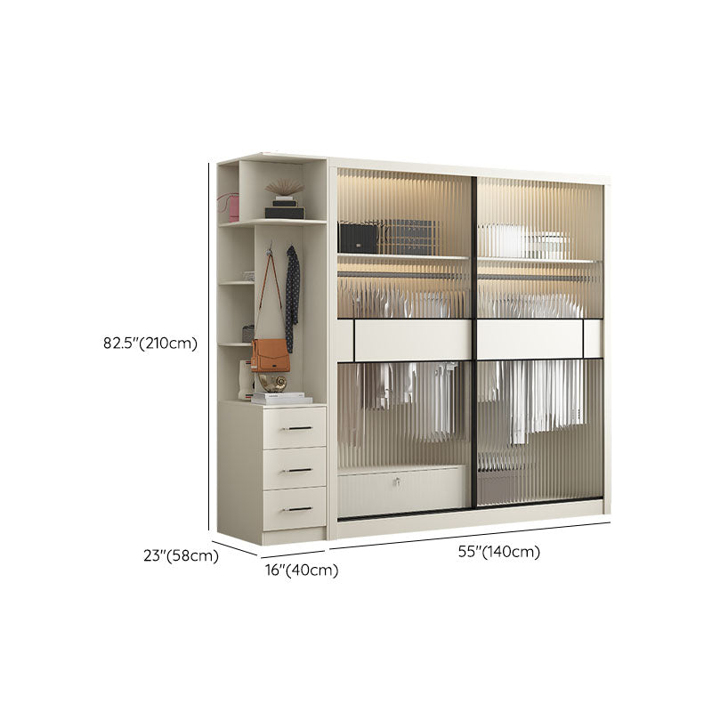 Modern White Wardrobe with Glass Doors Bedroom Cabinet with Sliding Doors