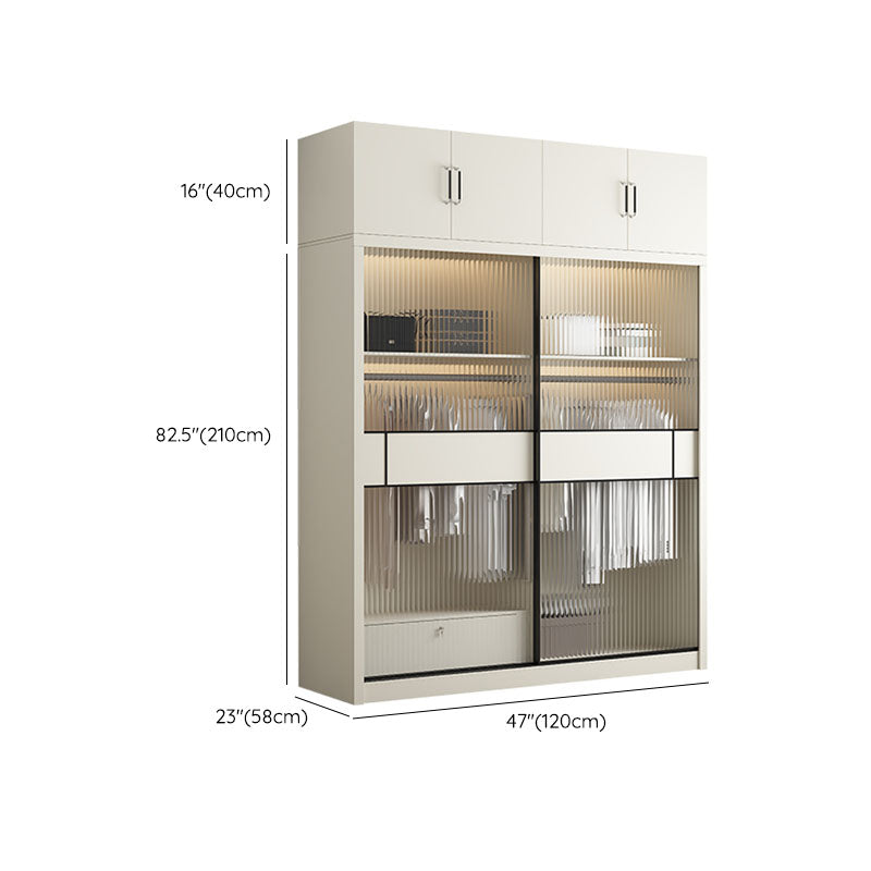 Modern White Wardrobe with Glass Doors Bedroom Cabinet with Sliding Doors