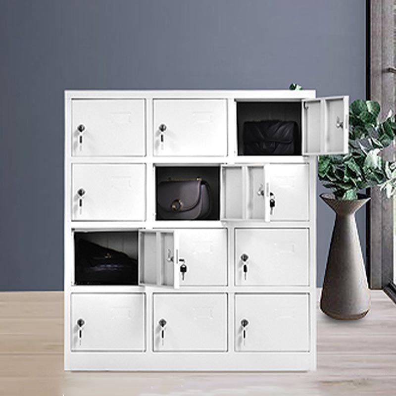 Modern Grey Cabinet with Hinged Doors Metal Storage Cabinet for Bathroom