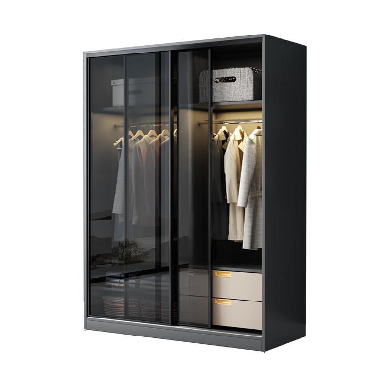 Black Wardrobe for Home Modern Style Cabinet with Glass Doors