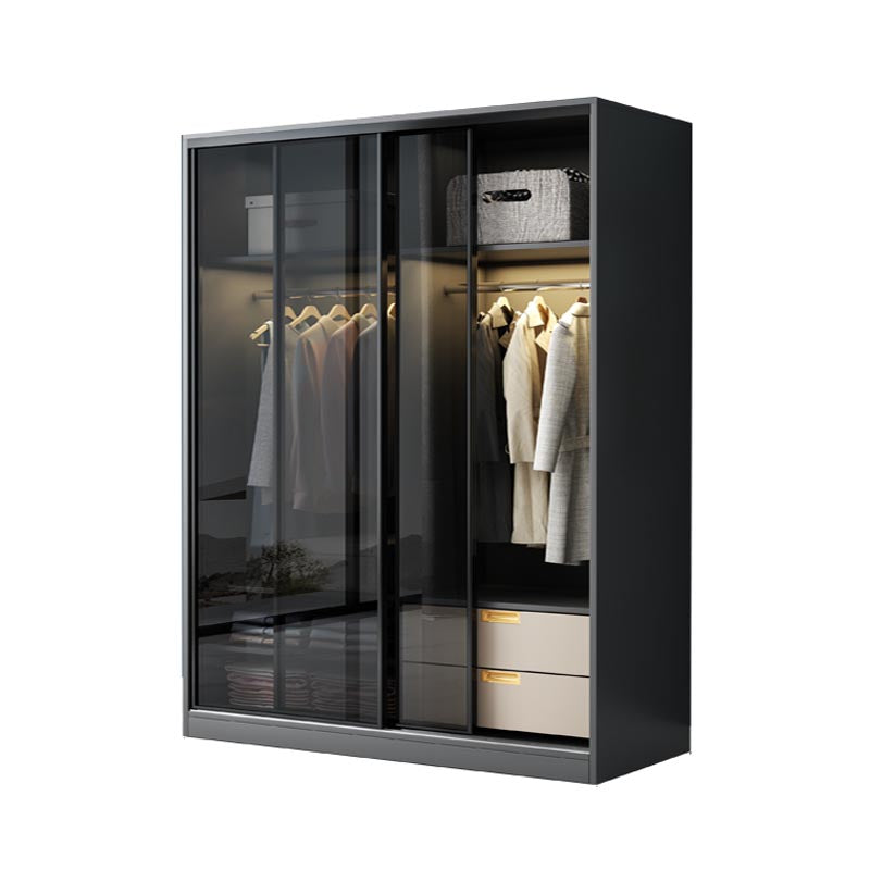 Black Wardrobe for Home Modern Style Cabinet with Glass Doors