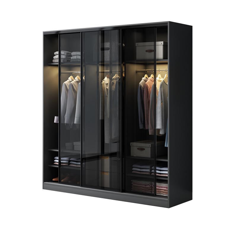Black Wardrobe for Home Modern Style Cabinet with Glass Doors