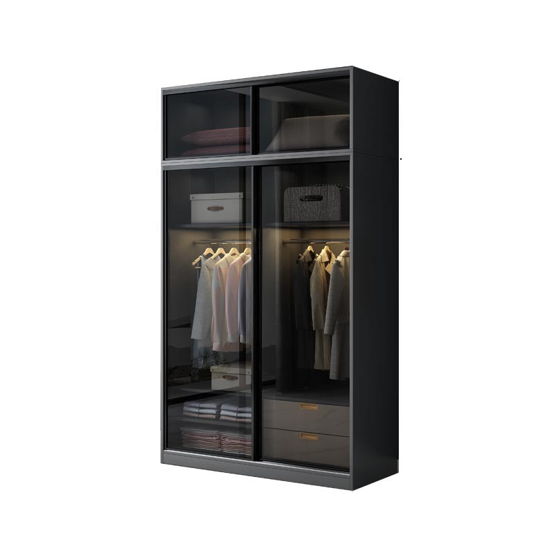 Black Wardrobe for Home Modern Style Cabinet with Glass Doors