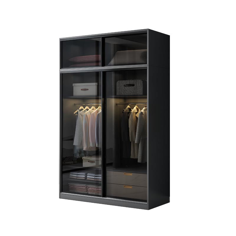 Black Wardrobe for Home Modern Style Cabinet with Glass Doors